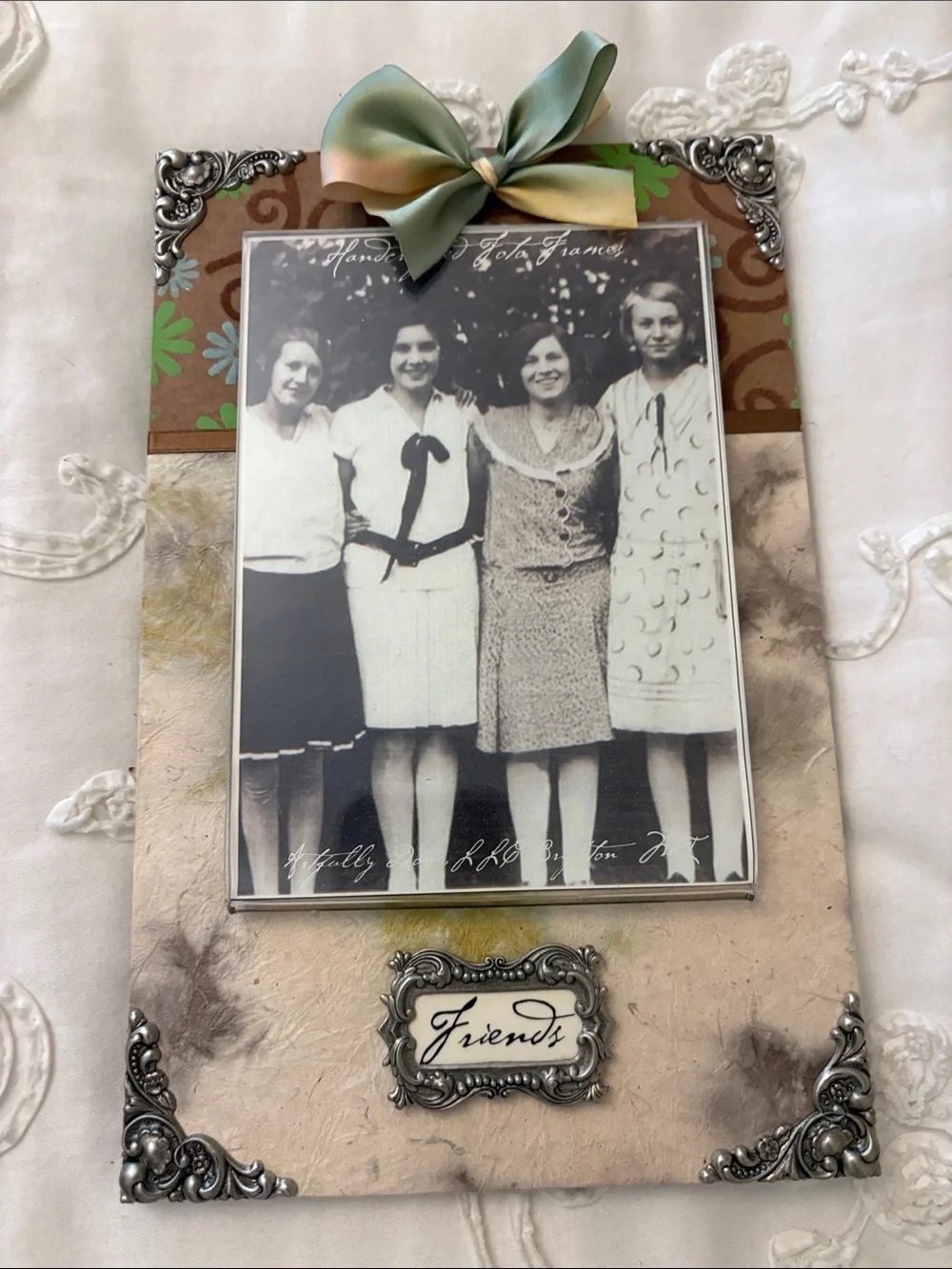 Friend Decorative Photo Frame Plaque - Green Ribbon Accent. New